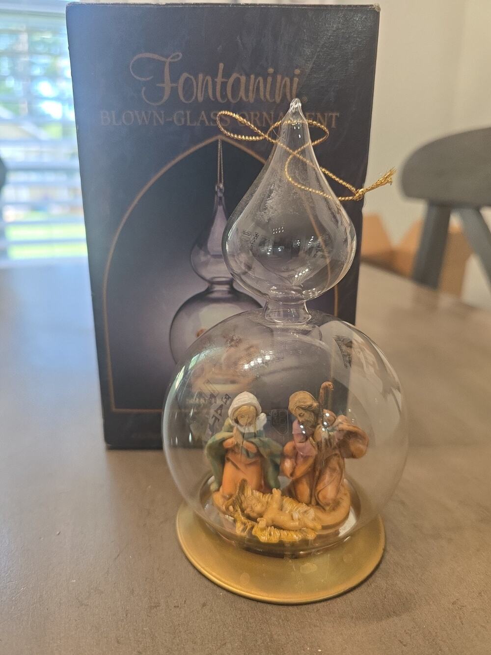Gorgeous Vtg 1992 Fontanini Holy Family Nativity Scene Blown Glass Ornament